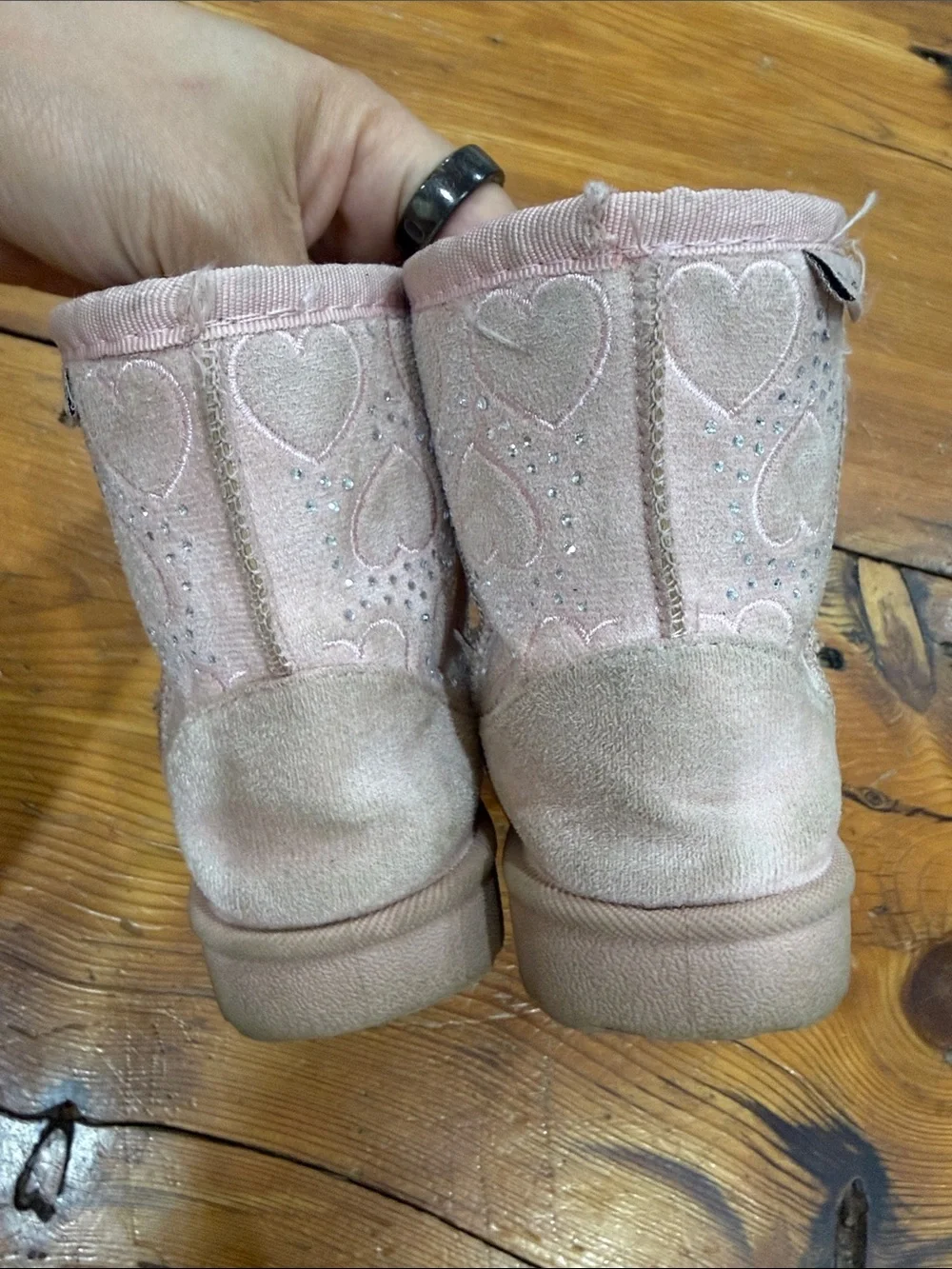 Tahari Pink Suede-Look Heart Embellished Girls' Winter Boots Toddler Size 9